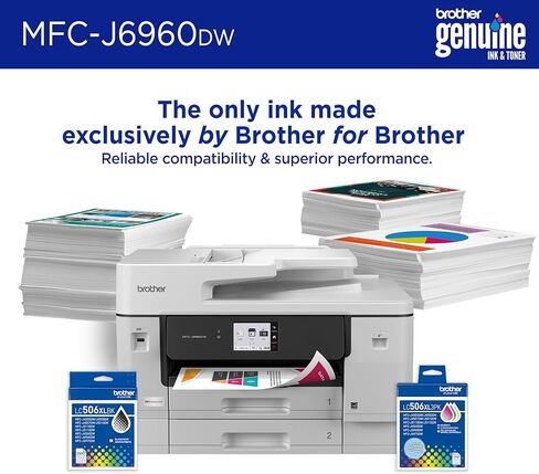 طابعة Brother INKvestment 6960 اللاسلكية النافثة للحبر الملونة الكل في واحد بقدرات 11 بوصة × 17 بوصة وشاشة لمس ملونة 3.5 بوصة | تتضمن تجربة اشتراك التحديث (1) (MFC-J6960DW) in Kuwait