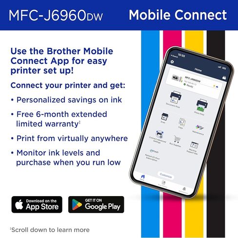 طابعة Brother INKvestment 6960 اللاسلكية النافثة للحبر الملونة الكل في واحد بقدرات 11 بوصة × 17 بوصة وشاشة لمس ملونة 3.5 بوصة | تتضمن تجربة اشتراك التحديث (1) (MFC-J6960DW) in Kuwait