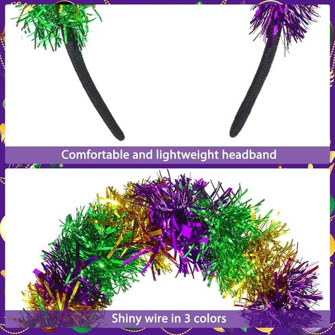 Hotop 6 Pcs Mardi Gras Headband Gold Purple Green Pom Pom Headband Glitter Carnival Costume Party Hair Hoop for Women Men Boys Girls Mardi Gras Dress up Party Accessories in Saudi Arabia