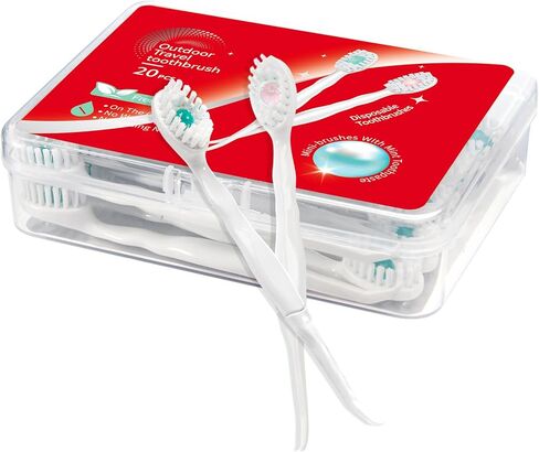 Mini Disposable Toothbrushes with Toothpaste and Toothpick, Tongue Cleaners, Reduce Bad Breath, Tongue Scraper, Prepasted Toothbrush, Pick for Work or Travel (Mint, 20pcs) in Saudi Arabia