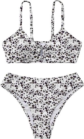 OYOANGLE Girl's 2 Piece Ditsy Floral Bikini Swimsuit Ring Linked Ruched Bathing Suit in Kuwait