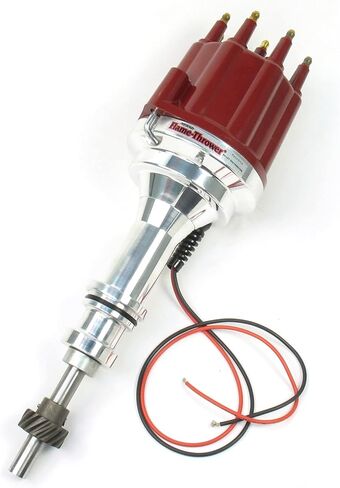 Pertronix D130811 Flame-Thrower Plug and Play Non Vacuum Advance Red Male Cap Billet Electronic Distributor with Ignitor II Technology for Ford Small Block in Saudi Arabia