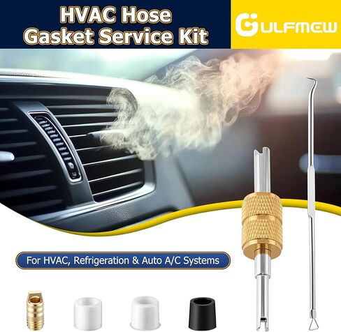 HVAC Gasket Removal Tool Compatible with 19047 Yellow Jacket, Seal Pick & Valve Removal, 15Pcs Hose Gaskets & 5Pcs R410A Valves, Total 22PCS HVAC Air Condition Repair Kit with Storage Can in Saudi Arabia