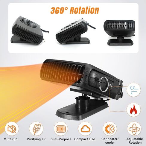 Car Heater, 200W Portable Windshield Defroster Fast Heating and Cooling Auto Defogger Window Defroster Automobile Windscreen Heaters Plug in Cigarette Lighter Heaters with 360 Degree Rotary (12V) in Saudi Arabia