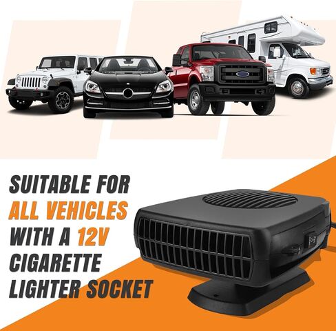 Car Heater, 200W Portable Windshield Defroster Fast Heating and Cooling Auto Defogger Window Defroster Automobile Windscreen Heaters Plug in Cigarette Lighter Heaters with 360 Degree Rotary (12V) in Saudi Arabia