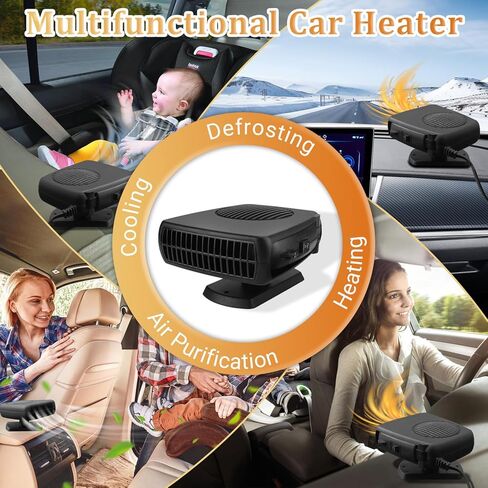Car Heater, 200W Portable Windshield Defroster Fast Heating and Cooling Auto Defogger Window Defroster Automobile Windscreen Heaters Plug in Cigarette Lighter Heaters with 360 Degree Rotary (12V) in Saudi Arabia