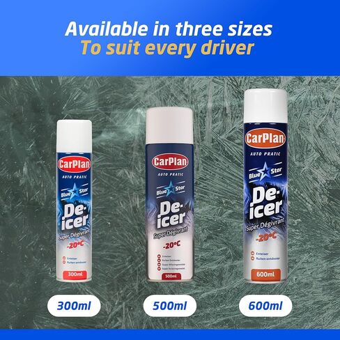 CarPlan De-Icer Aerosol, 21 fl oz – Blue Star De Icer for Car Windshield, Fast-Acting Defroster for Windows, Works in Extreme Cold -20C in Kuwait