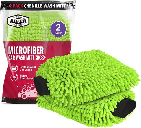AIDEA Car Wash Mitt Microfiber, 2PK Scratch Free Lint-Free, Premium Chenille Microfiber Mitt Car Wash Brush, Green, Regular Size 7.12''X10.14'' in Kuwait