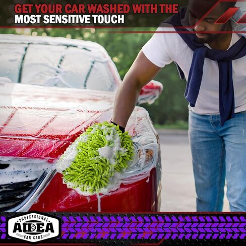 AIDEA Car Wash Mitt Microfiber, 2PK Scratch Free Lint-Free, Premium Chenille Microfiber Mitt Car Wash Brush, Green, Regular Size 7.12''X10.14'' in Kuwait
