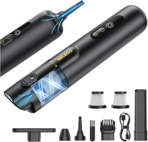 Mr.ego Car Vacuum Portable Cordless, 20000Pa Mini Vacuum Cleaner & Air Duster, 100,000 RPM Brushless Motor Handheld Vacuum with LED Light and Multi-Nozzles for Car, Home, Office, Pet (Black) in Kuwait