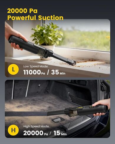 Mr.ego Car Vacuum Portable Cordless, 20000Pa Mini Vacuum Cleaner & Air Duster, 100,000 RPM Brushless Motor Handheld Vacuum with LED Light and Multi-Nozzles for Car, Home, Office, Pet (Black) in Kuwait