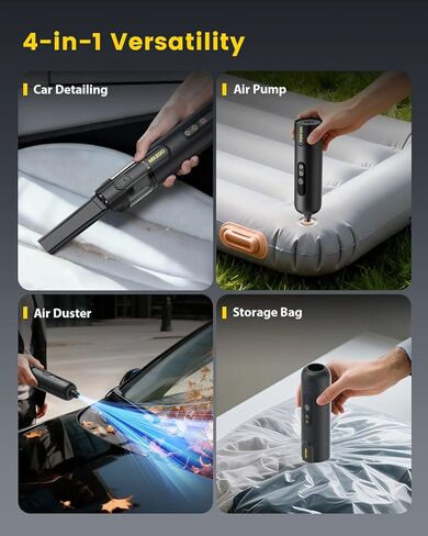 Mr.ego Car Vacuum Portable Cordless, 20000Pa Mini Vacuum Cleaner & Air Duster, 100,000 RPM Brushless Motor Handheld Vacuum with LED Light and Multi-Nozzles for Car, Home, Office, Pet (Black) in Kuwait