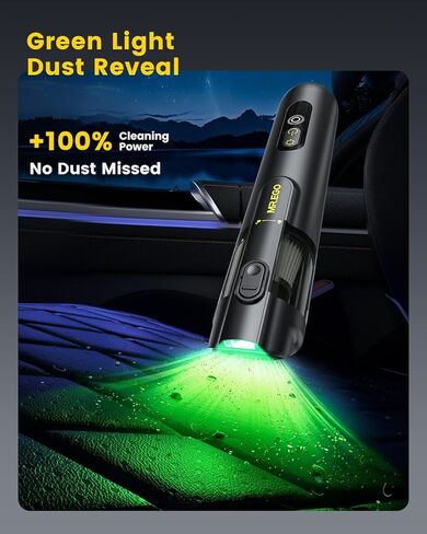 Mr.ego Car Vacuum Portable Cordless, 20000Pa Mini Vacuum Cleaner & Air Duster, 100,000 RPM Brushless Motor Handheld Vacuum with LED Light and Multi-Nozzles for Car, Home, Office, Pet (Black) in Kuwait