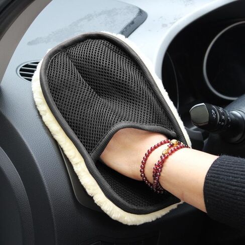 2 Piece Car Wash Plush Gloves Reusable Black Thicken Microfiber Car Wash Cleaning Brush Auto Home Cleaning Accessories,23.5x15cm in Saudi Arabia