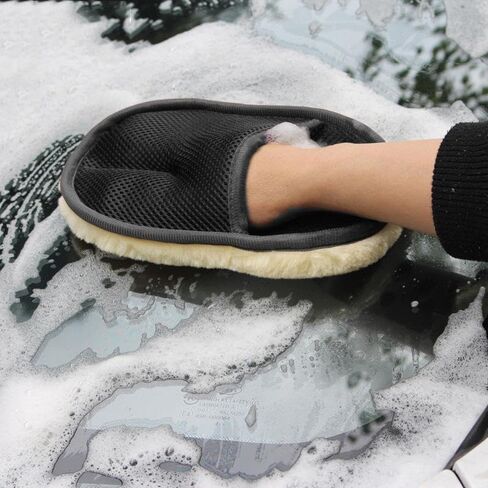 2 Piece Car Wash Plush Gloves Reusable Black Thicken Microfiber Car Wash Cleaning Brush Auto Home Cleaning Accessories,23.5x15cm in Saudi Arabia