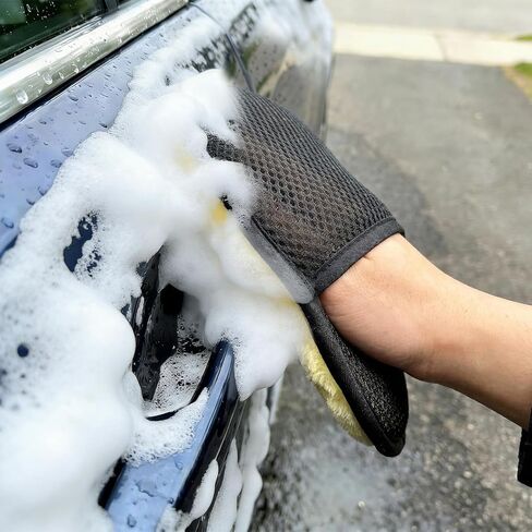 2 Piece Car Wash Plush Gloves Reusable Black Thicken Microfiber Car Wash Cleaning Brush Auto Home Cleaning Accessories,23.5x15cm in Saudi Arabia
