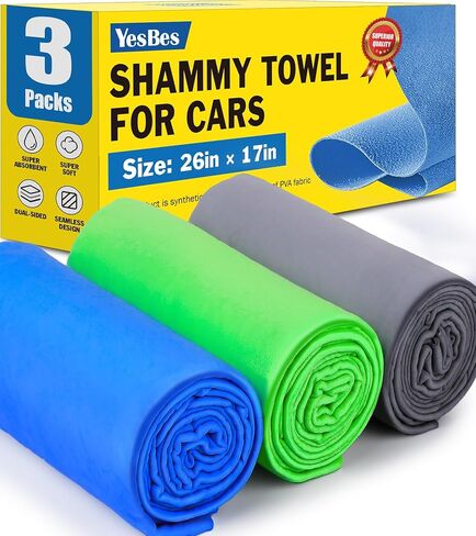 3 Pack Premium Shammy Cloth for Car Drying, 26"x17" Chamois Towel for Car, Super Absorbent Shammy Towel for Car, Reusable Soft Car Drying Towels in Saudi Arabia
