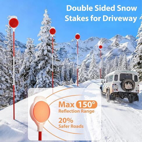 Driveway Markers Reflectors, High Visibility Reflective Snow Stakes for Driveway Entrance, Easy Install Drill Bit, 4 PCS Double Sided Reflectors on Poles 48 inch, Yard Winter Stick for Snowplow, Road in Saudi Arabia