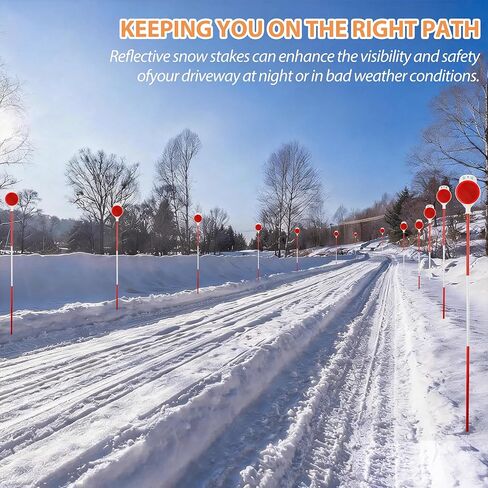 Driveway Markers Reflectors, High Visibility Reflective Snow Stakes for Driveway Entrance, Easy Install Drill Bit, 4 PCS Double Sided Reflectors on Poles 48 inch, Yard Winter Stick for Snowplow, Road in Saudi Arabia