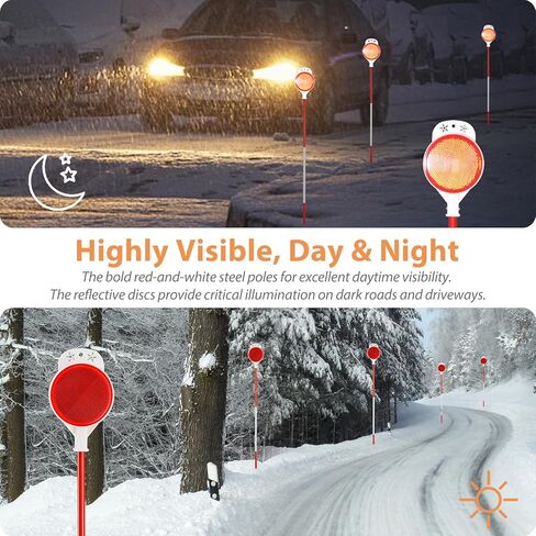 Driveway Markers Reflectors, High Visibility Reflective Snow Stakes for Driveway Entrance, Easy Install Drill Bit, 4 PCS Double Sided Reflectors on Poles 48 inch, Yard Winter Stick for Snowplow, Road in Saudi Arabia