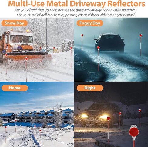 Driveway Markers Reflectors, High Visibility Reflective Snow Stakes for Driveway Entrance, Easy Install Drill Bit, 4 PCS Double Sided Reflectors on Poles 48 inch, Yard Winter Stick for Snowplow, Road in Saudi Arabia