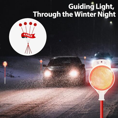 Driveway Markers Reflectors, High Visibility Reflective Snow Stakes for Driveway Entrance, Easy Install Drill Bit, 4 PCS Double Sided Reflectors on Poles 48 inch, Yard Winter Stick for Snowplow, Road in Saudi Arabia