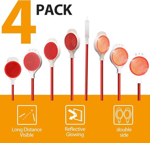 Driveway Markers Reflectors, High Visibility Reflective Snow Stakes for Driveway Entrance, Easy Install Drill Bit, 4 PCS Double Sided Reflectors on Poles 48 inch, Yard Winter Stick for Snowplow, Road in Saudi Arabia