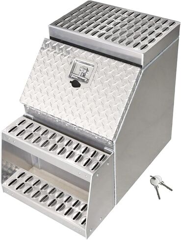 24" L x 25" W x 28H Silver Aluminum Step Semi Truck Tool Box W/Saddle Step Open Wide Design & T-Handle Latch Lock,Frame Steps with Built in Side Storage in Saudi Arabia