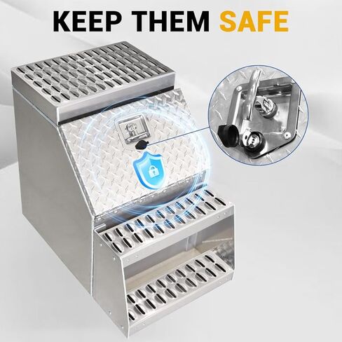 24" L x 25" W x 28H Silver Aluminum Step Semi Truck Tool Box W/Saddle Step Open Wide Design & T-Handle Latch Lock,Frame Steps with Built in Side Storage in Saudi Arabia