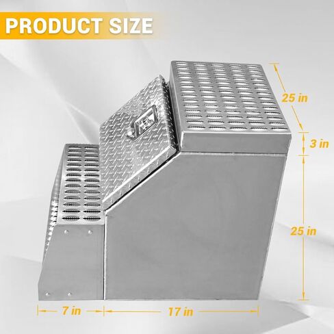 24" L x 25" W x 28H Silver Aluminum Step Semi Truck Tool Box W/Saddle Step Open Wide Design & T-Handle Latch Lock,Frame Steps with Built in Side Storage in Saudi Arabia