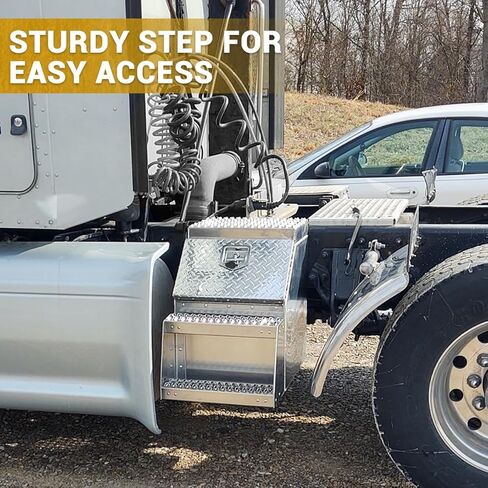 24" L x 25" W x 28H Silver Aluminum Step Semi Truck Tool Box W/Saddle Step Open Wide Design & T-Handle Latch Lock,Frame Steps with Built in Side Storage in Saudi Arabia