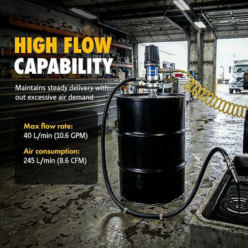 Goodyear 5:1 Heavy Duty Air-Operated Oil Pump – High-Efficiency 10.6 GPM Industrial Pneumatic Pump, 870 PSI Max Pressure, Corrosion-Resistant Construction for 48–58 Gallon Drums in Saudi Arabia