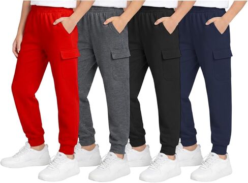 Quad Seven Boys' Sweatpants - 4 Pack Active Fleece Cargo and Basic Jogger Pants (Size: 8-18) in Kuwait
