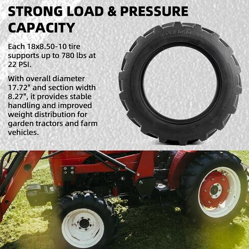 AR-PRO 18x8.50-10 Garden Tractor Tubeless Tire, Heavy Duty 4-Ply Farm & Lawn Tractor Tire, 780lbs Capacity (1-Pack) in Saudi Arabia