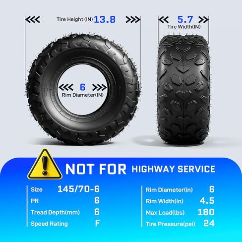 إطارات دراجة صغيرة TRIBLE SIX 145/70-6، 145 70-6(14x6-6) إطار Go Kart متوافق مع Coleman CT100U، CC100X،110cc، Baja DB30، KT196، GK200 ATV، Go Kart، 6 PR، بدون أنبوب - عبوتان in Saudi Arabia