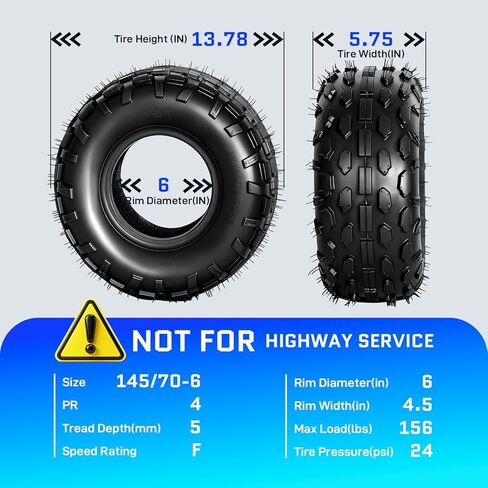 TRIBLE SIX 145/70-6 Tubeless Tire,145 70-6 Go Kart Tires,Compatible with Coleman CC100X,CT100U,Baja Dirt Bug,Motovox MBX10 ATV Quad 4 Wheeler Mini Bike,4 PR(Pack of 2) in Saudi Arabia