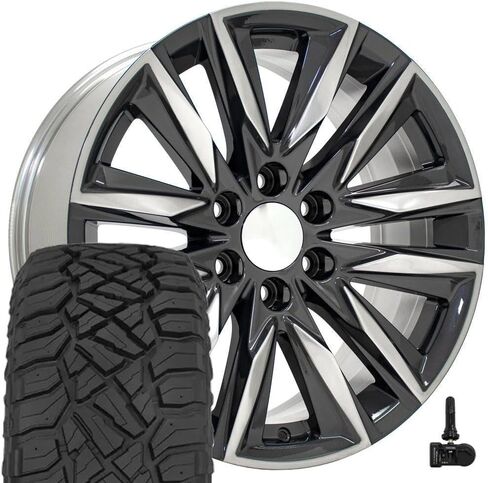 إطارات وإطارات OE Wheels CA91 مقاس 20 بوصة تناسب طراز Escalade Sport Style 6x139.7 20x9 من المعدن اللامع مع وجه مصقول - Hollander 4869 - TerraMax RT 275/55-20 (مجموعة من 4) in Kuwait