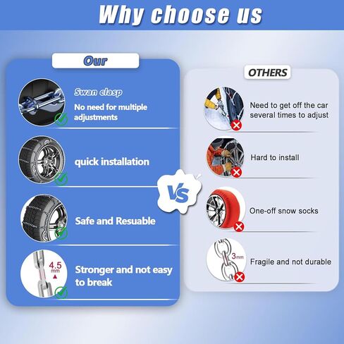 عبوتان من سلاسل الثلوج للسيارات شديدة التحمل للسيارات/سيارات الدفع الرباعي/الشاحنات الصغيرة. سلاسل إطارات قابلة لإعادة الاستخدام للقيادة في الشتاء. مناسبة عالميًا للثلج والجليد والطين (TT-1150) in Kuwait
