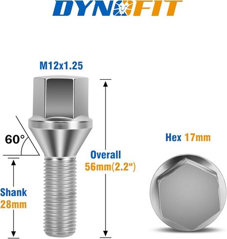 Dynofit M12x1.25 Lug Bolts Set Compatible with Je-ep Compass Cherokee Renegade, 20pcs 12mmx1.25 Lug Nuts Stud for Fiat 500 Dodge Dart Chrysler 200, 28mm Shank Wheel Bolts Replace OE#6511051AA 611-005 in Saudi Arabia