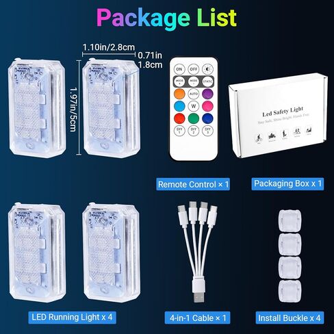 مصابيح LED لاسلكية فائقة السطوع من ليكارت مع جهاز تحكم عن بعد، 8 ألوان من النوع C قابلة لإعادة الشحن، ضوء تحذير مضاد للماء للطائرات بدون طيار والسيارات والدراجات النارية والدراجات والشاحنات (4 قطع) in Kuwait