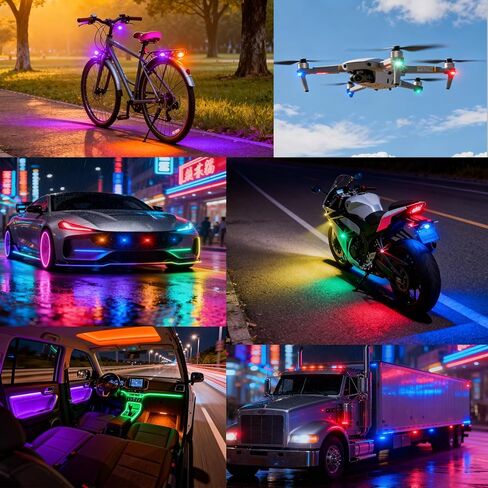 ترقية 8 قطع 4 المصابيح RGB أضواء LED لاسلكية للسيارة مع جهاز التحكم عن بعد، 8 ألوان عالية السطوع ستروب أضواء نوع C قابلة للشحن المضادة للتصادم ضوء تحذير للسيارة، دراجة نارية، دراجة، طائرة بدون طيار in Kuwait