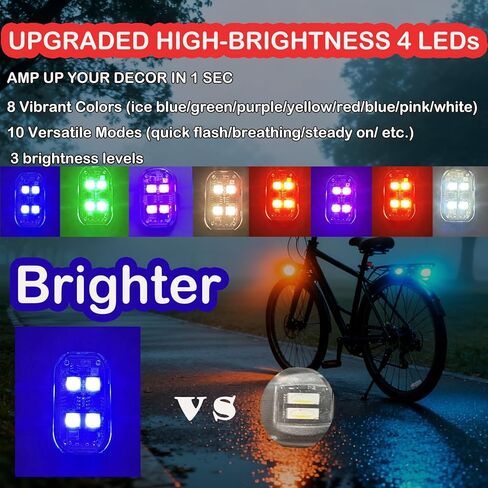 ترقية 8 قطع 4 المصابيح RGB أضواء LED لاسلكية للسيارة مع جهاز التحكم عن بعد، 8 ألوان عالية السطوع ستروب أضواء نوع C قابلة للشحن المضادة للتصادم ضوء تحذير للسيارة، دراجة نارية، دراجة، طائرة بدون طيار in Kuwait