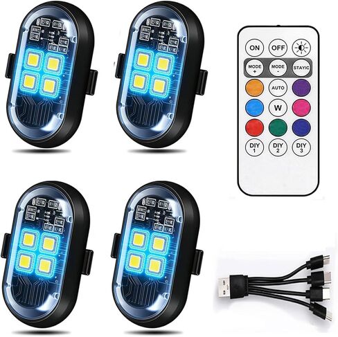 ترقية 4 مصابيح عالية السطوع 4-Group Wireless LED تحذير ستروب أضواء |8 ألوان، أضواء مقاومة للماء مع جهاز التحكم عن بعد| أضواء ستروب لاسلكية بقيادة السيارات والدراجات النارية والدراجات الهوائية والطائرات بدون طيار (4) in Kuwait