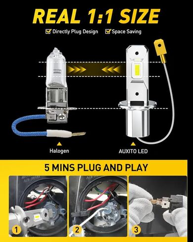 "مصباح AUXITO H3 LED، 16,000LM 600% أكثر سطوعًا، عمر 10 سنوات، مقاس 1:1 Plug-n-Play، تركيب مثالي 100%، مصباح ضباب LED H3 لمصباح الضباب، DRL، Canbus جاهز، حزمة من 2". in Kuwait