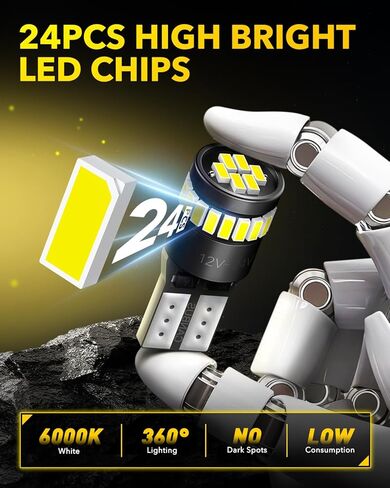 AUXITO 194 LED License Plate Light Canbus Error Free, 6000K White 168 175 2825 T10 W5W LED Bulbs for Car Interior Map Dome Trunk Exterior Parking Lights, Pack of 2 in Saudi Arabia