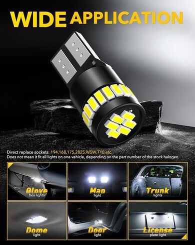 AUXITO 194 LED License Plate Light Canbus Error Free, 6000K White 168 175 2825 T10 W5W LED Bulbs for Car Interior Map Dome Trunk Exterior Parking Lights, Pack of 2 in Saudi Arabia