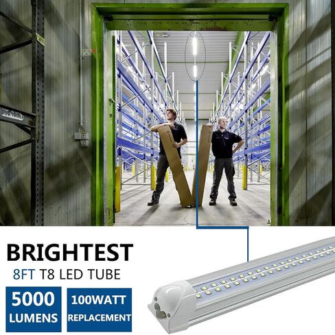 مصابيح أنبوبية LED مدمجة 8 أقدام مزدوجة الجوانب 170 درجة، 72 وات 72000 لومن، AC85-277V، غطاء شفاف SMD2835، أبيض بارد 6000 ك، مصابيح باب تبريد LED 25 حزمة in Saudi Arabia