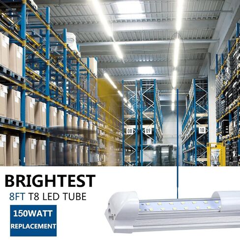مصابيح أنبوبية LED مدمجة 8 أقدام مزدوجة الجوانب 170 درجة، 72 وات 72000 لومن، AC85-277V، غطاء شفاف SMD2835، أبيض بارد 6000 ك، مصابيح باب تبريد LED 25 حزمة in Saudi Arabia