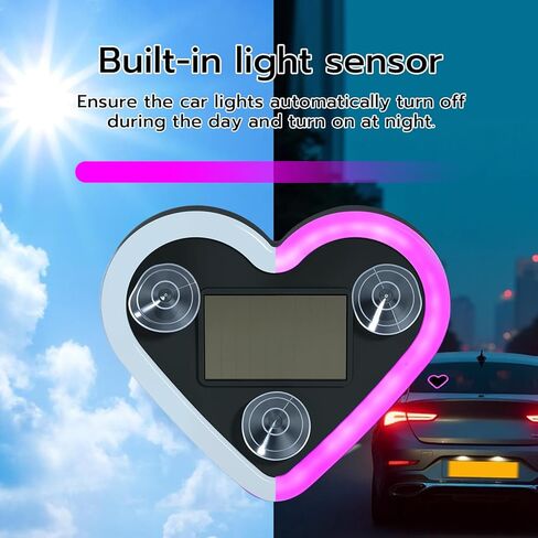 إضاءة محيطة LED للسيارة من Mcbazel، إضاءة LED قابلة لإعادة الشحن تعمل بالطاقة الشمسية على شكل قلب، 6 أوضاع إضاءة، سيارة رومانسية، ديكور خارجي، هدية مثالية للأزواج والنساء والرجال - وردي (قطعة واحدة) in Kuwait