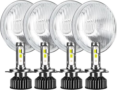 H5006 H5001 5.75 بوصة زجاج مستدير LED للمصابيح الأمامية + H4/9003 مصابيح إضاءة مزدوجة عالية ومنخفضة الشعاع، نمط شعاع مختوم، مظهر كلاسيكي أصلي in Kuwait